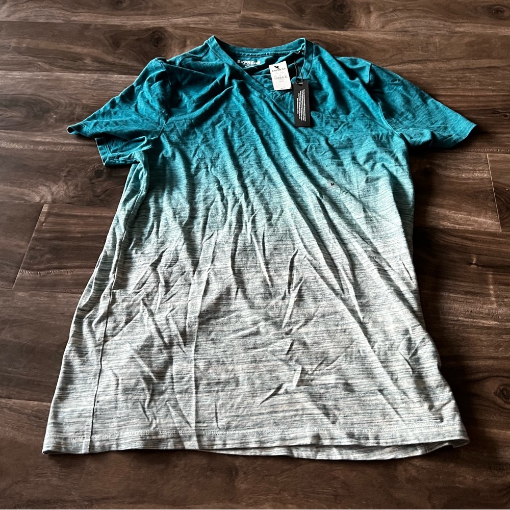 Express V-Neck Tee Blue/Gray Size Medium